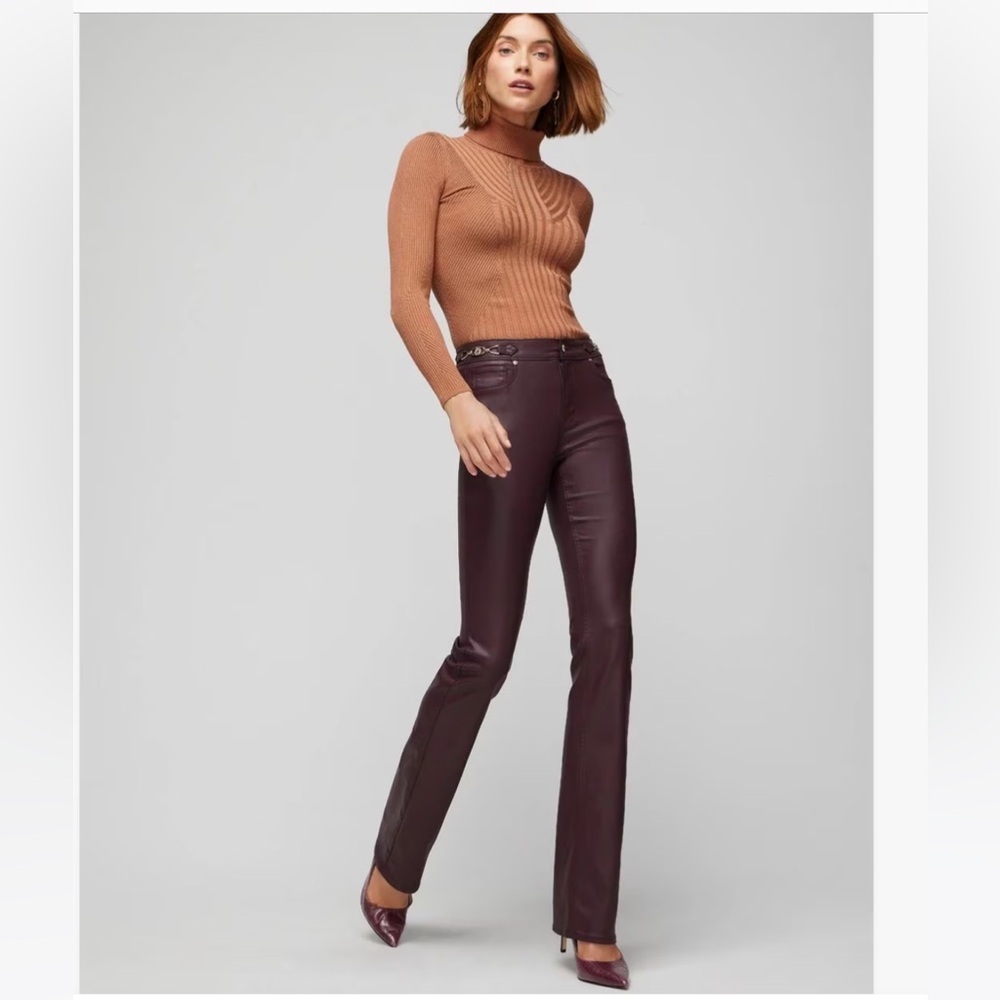 NWT White House Black Market High Rise coated  Pants Black Cherry colored, 8P